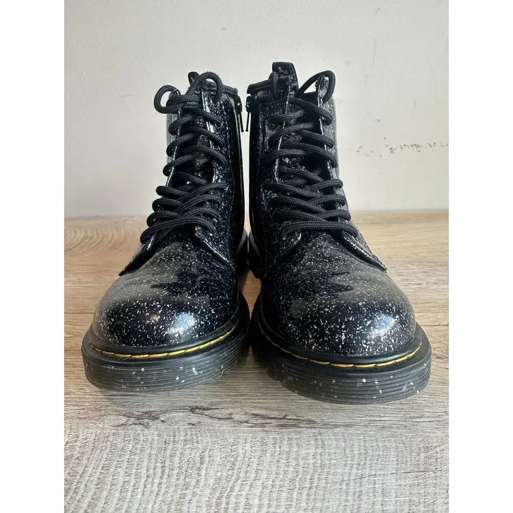 Dr. Marten's Junior Lace Up Fashion Combat Boot Black Cosmic Glitter US 4 1460